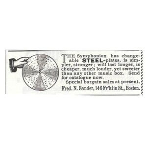 Music Box Steel Plates Fred N. Sander Boston MA c1890 Victorian Ad AE9-CH1